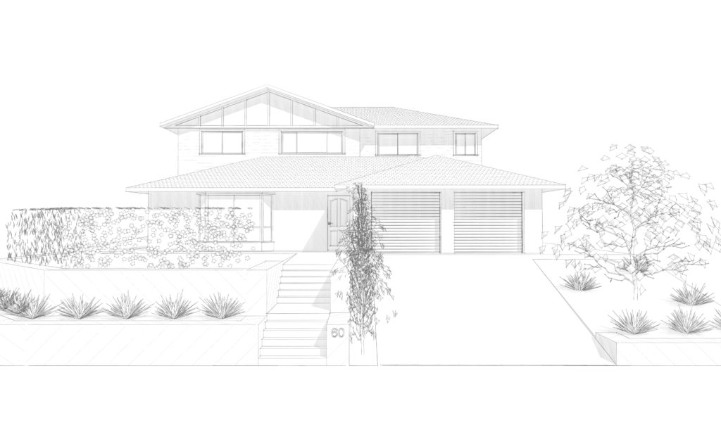 Sketched 3D front view of a second storey extension